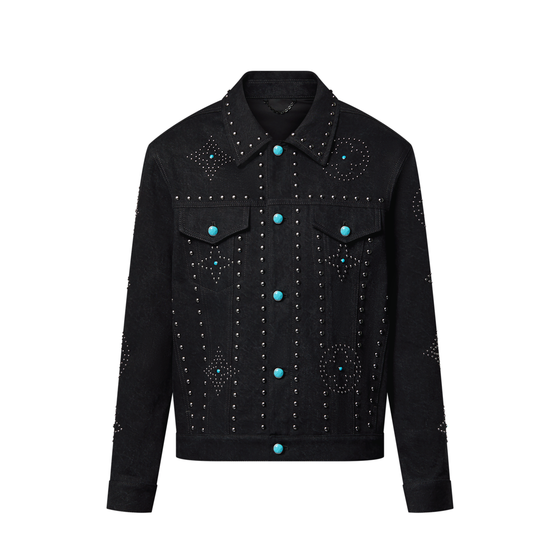 Black denim jacket mens embroidered best sale